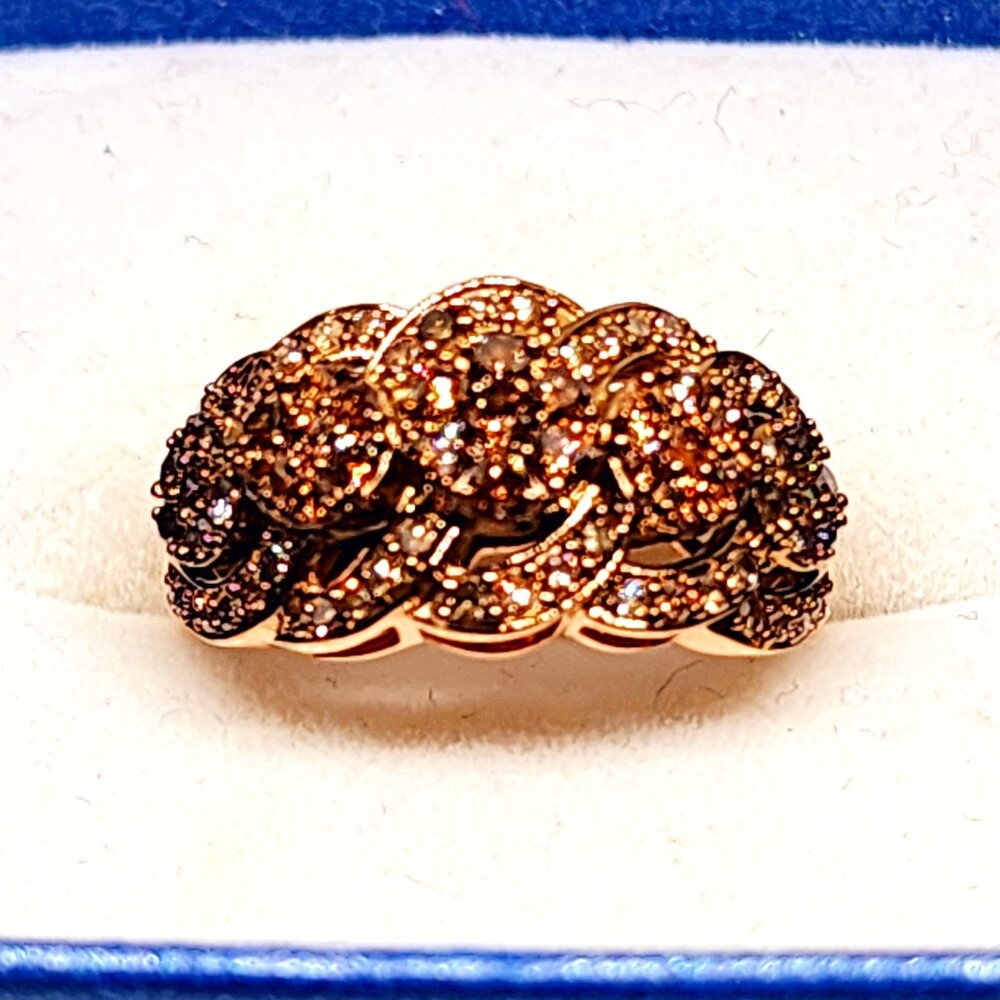 Natural Champagne Diamond ring in 14K Rose Gold vermeil over 925SS 1.00tcw sz 7
